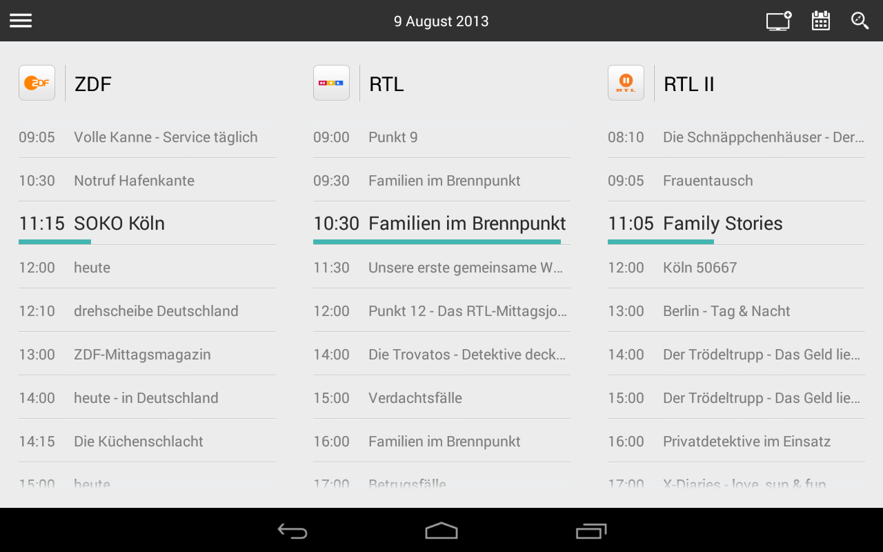 Alternativ gibt es eine Senderübersicht mit dem Programm des Tages.