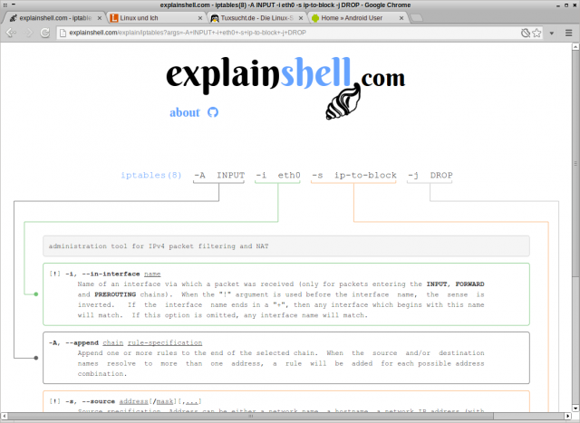 explainshell.com erklärt Shell-Befehle.