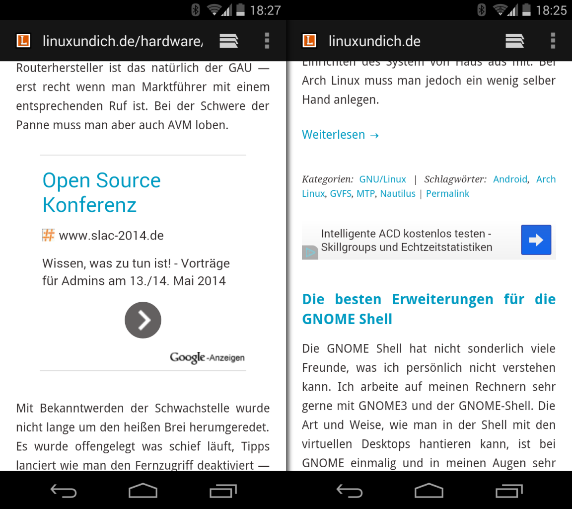 Im Hochformat auf dem Handy werden für das Gerät geeignete Anzeigen geladen.