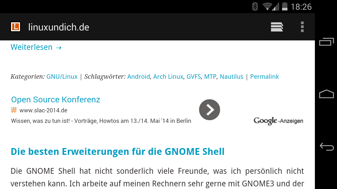 Im Querformat schaltet Adsense automatisch auf ein breites Format um.