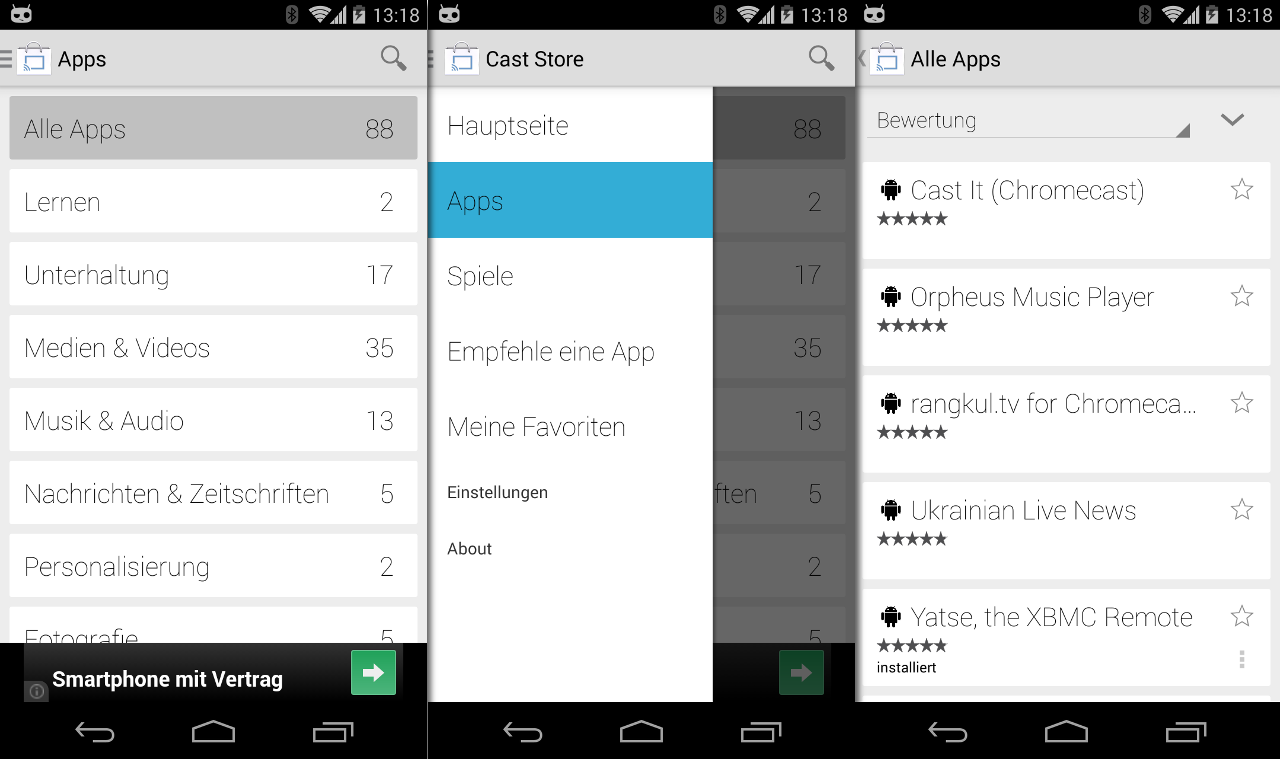 Der Cast Store für Chromecast listet alle Chromecast-fähigen Apps auf.