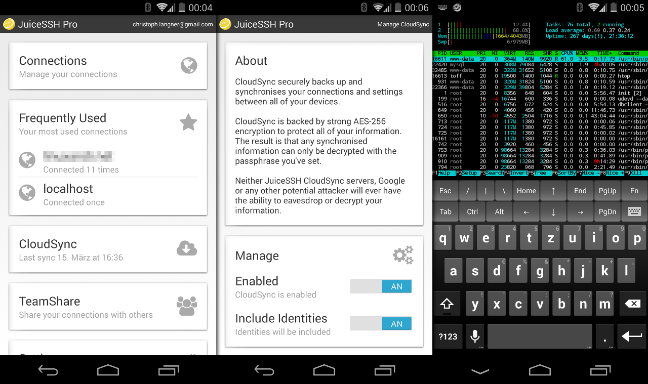 Der leistungsfähige SSH-Client JuiceSSH unter Android.