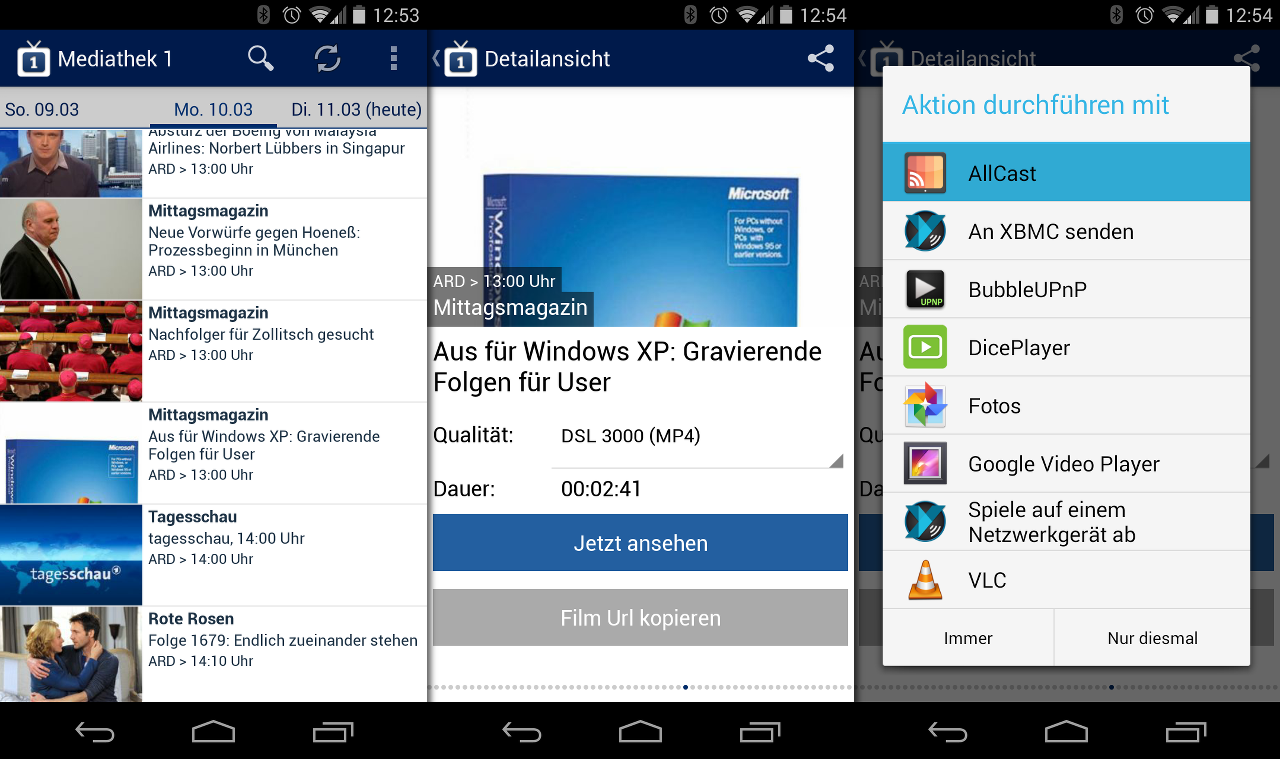 Apps wie Mediathek 1 oder Theke und Allcast ergänzten sich perfekt.