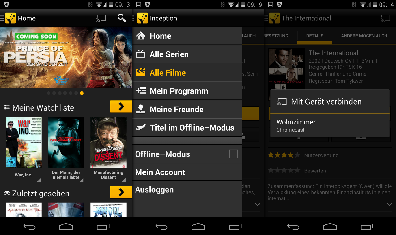 Auch Watchever kann nun Videos per Chromecast auf den Fernseher beamen.