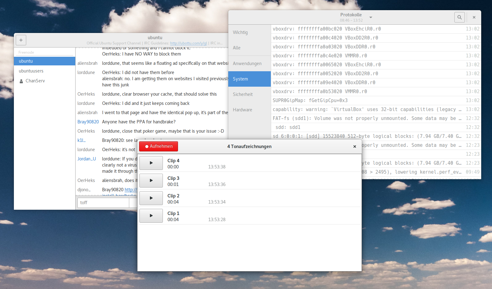 Neue GNOME-Apps Polari, Tonaufnahme und Logs unter Arch Linux installieren