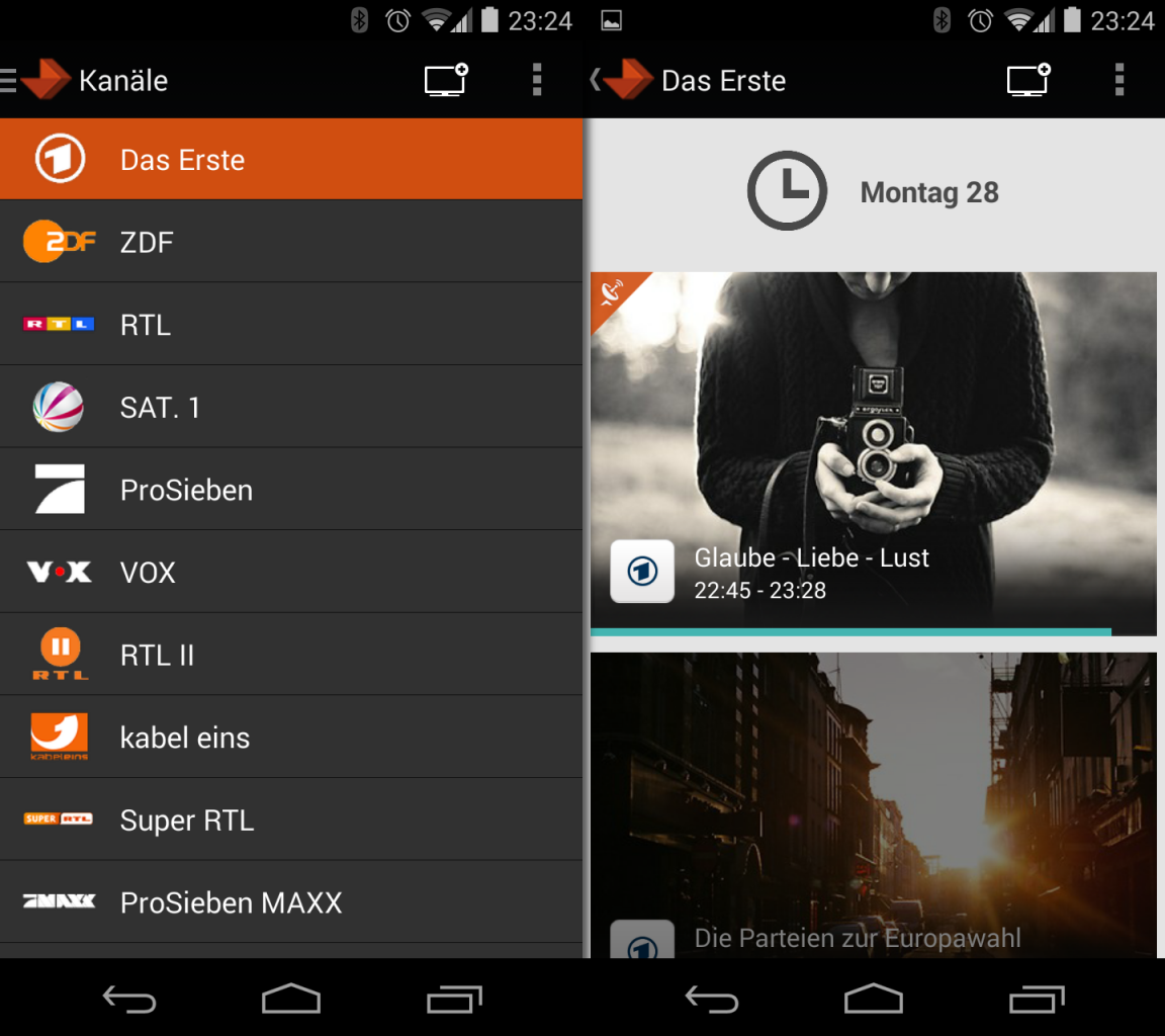 Auf dem Handy arbeitet der EPG von Magine nicht ganz so übersichtlich.