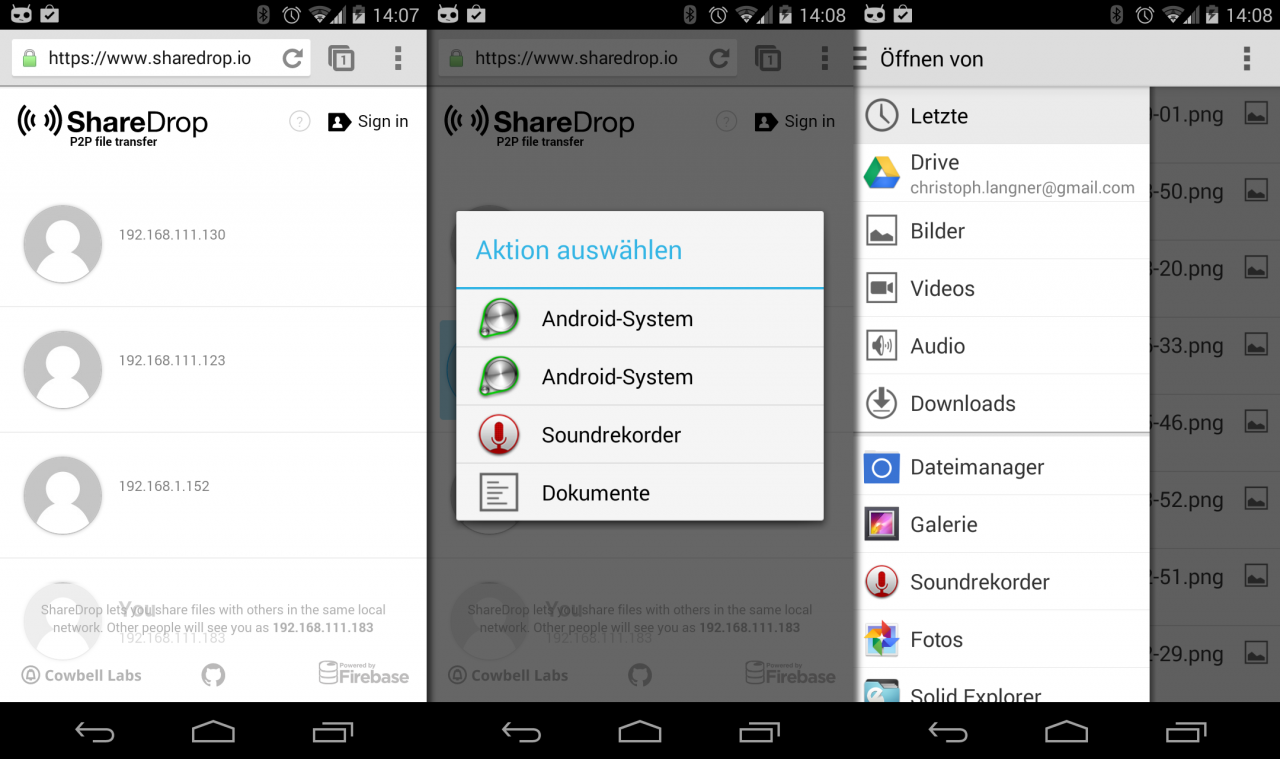 ShareDrop funktioniert auf dem PC und mit dem richtigen Browser auch unter Android.