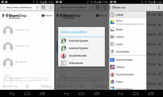 ShareDrop funktioniert auf dem PC und mit dem richtigen Browser auch unter Android.