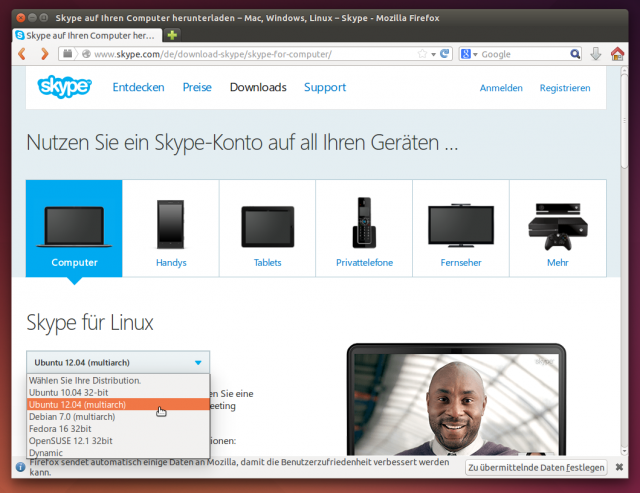 Skype, Chrome oder Dropbox ladet ihr als DEB-Paket für Ubuntu herunter.