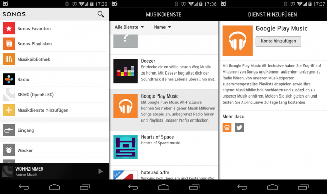Zur Unterstützung von Google Music muss die Beta-Version der Sonos-App installiert sein.