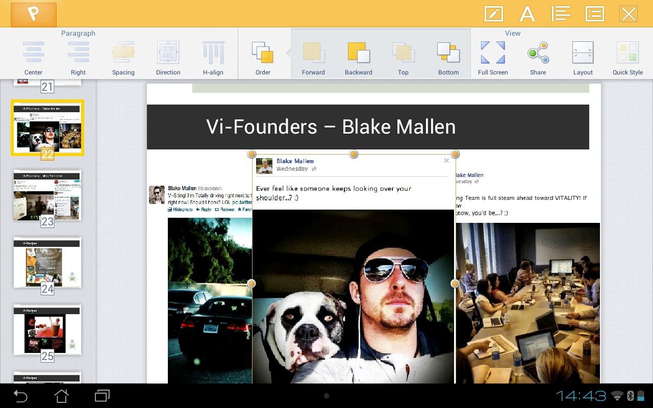 Eine Präsentation in Kingsoft Presentation für Android, links die Folienübersicht