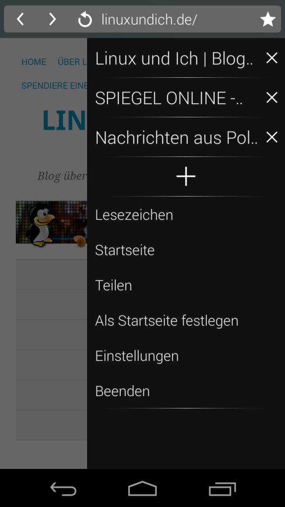 Die Seitenleiste des Lucid Browsers mit den offenen Tabs und Einträgen für Lesezeichen, Teilen und Einstellungen
