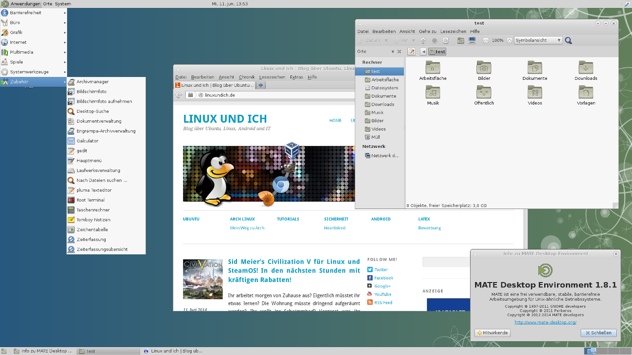 Mit zwei klassischen Panels bedient Mate die Wünsche der Gnome-2-Fans.