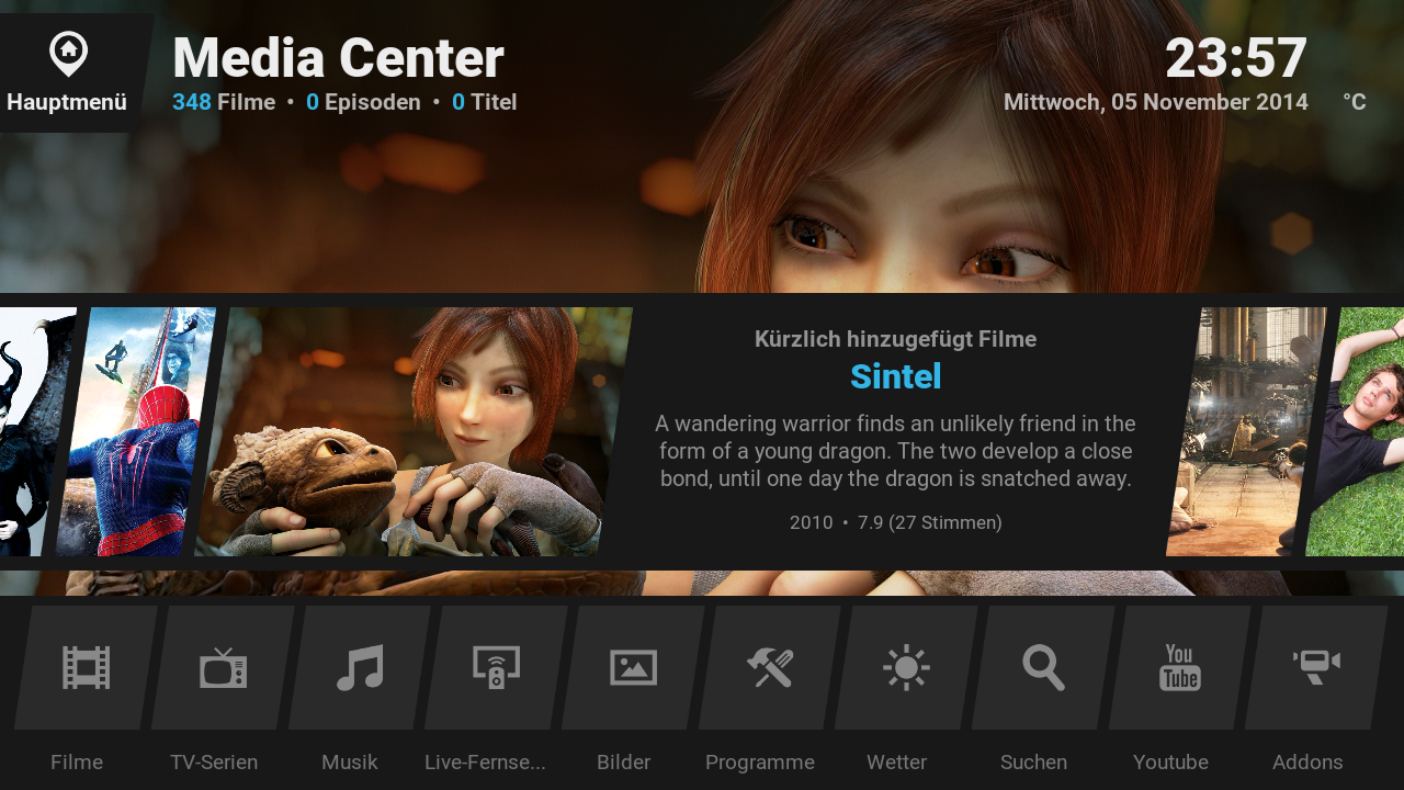 Das Eminence-Skin bremst XBMC auf dem Raspberry Pi kaum aus.