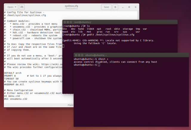 Erlaubt man den Zugriff auf den Xserver des Ubuntu-Systems lassen sich auch Programme mit GUI starten.