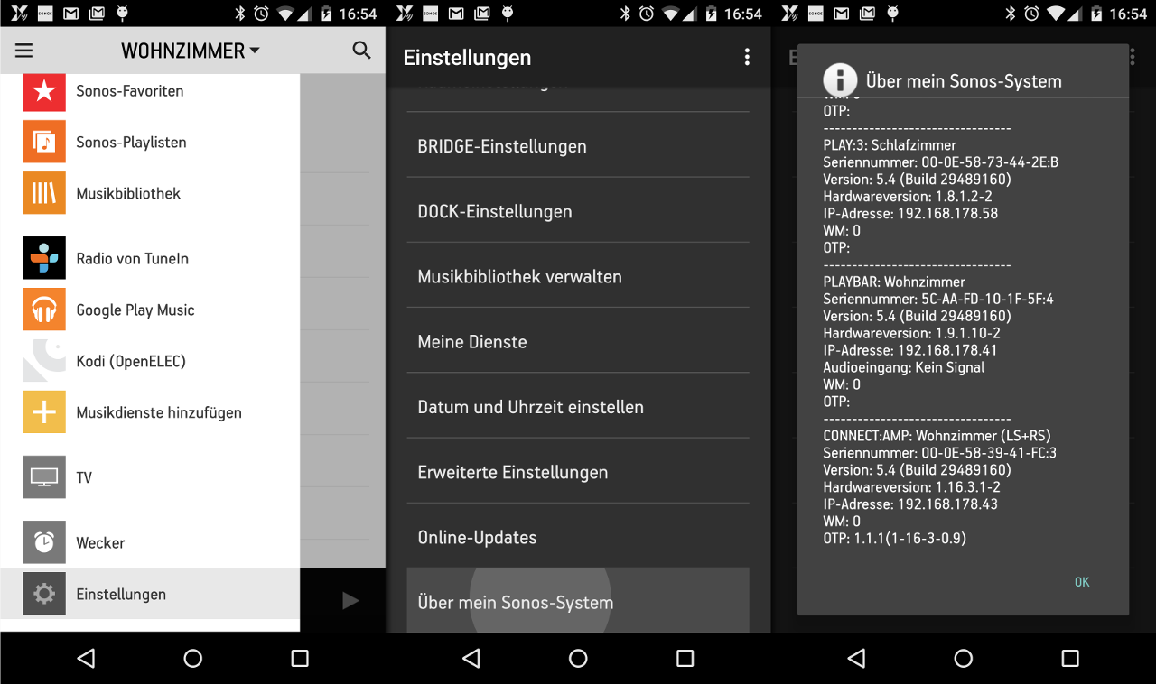 Über die Sonos-App ermittelt ihr die IP-Adresse der Sonos Playbar.