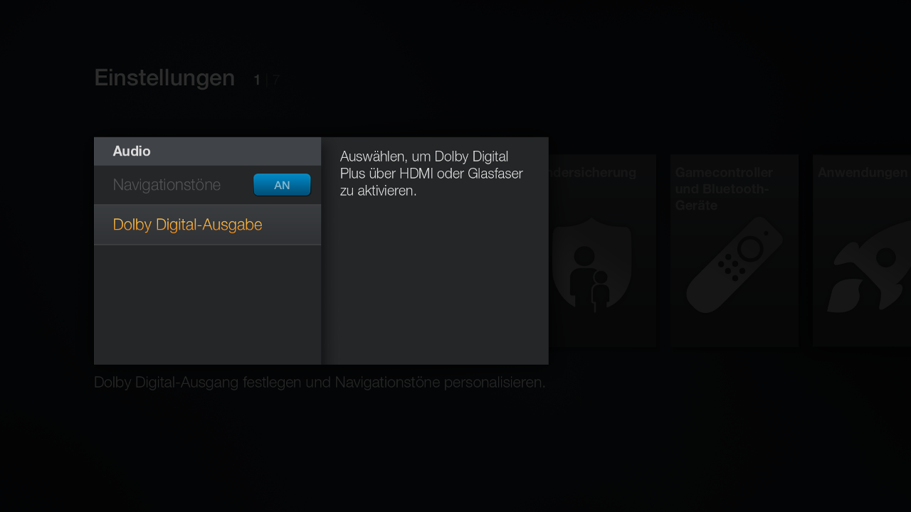 In den Einstellungen des Fire TV lässt sich die Audio-Ausgabe entsprechend konfigurieren.