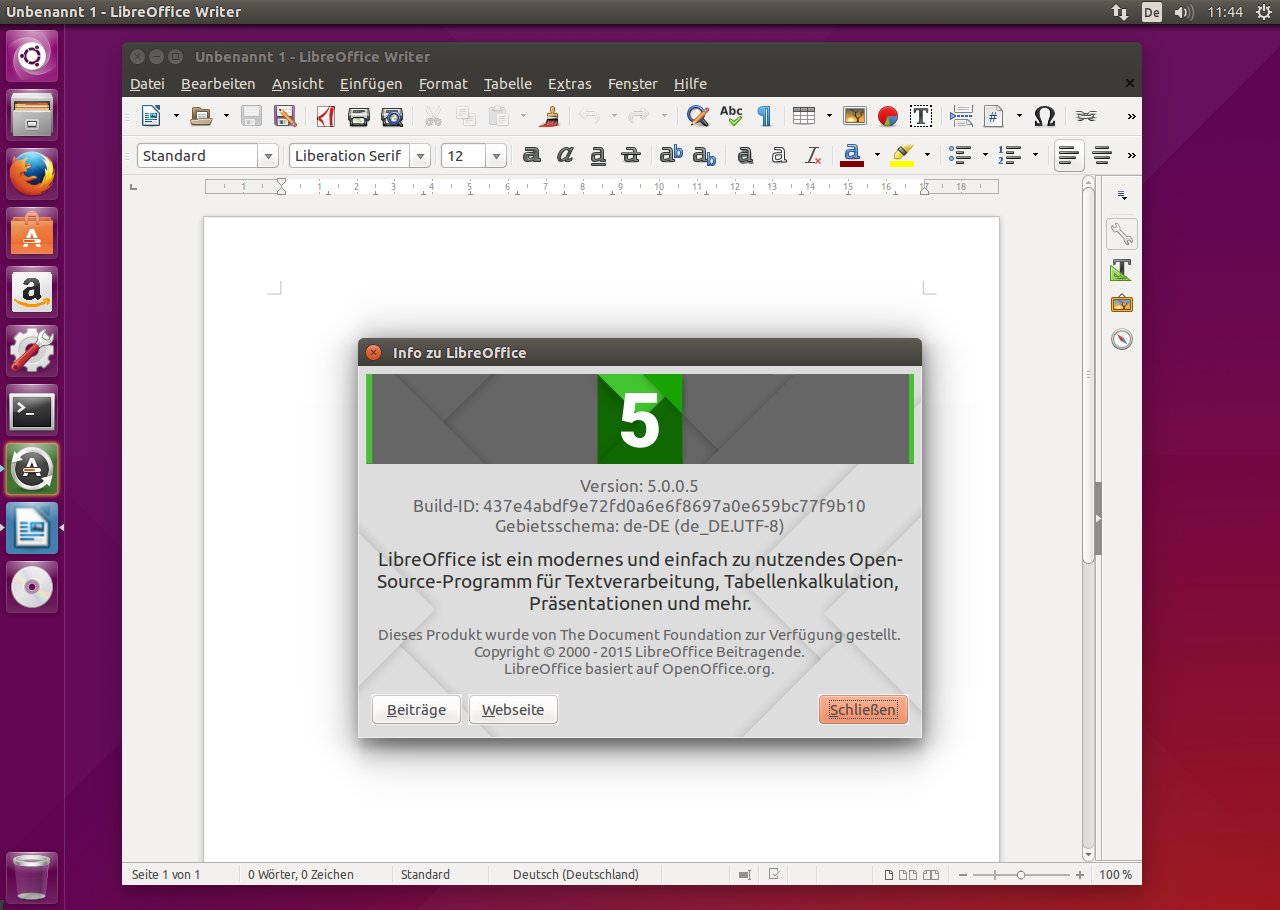 LibreOffice 5.0 unter Ubuntu 15.04.