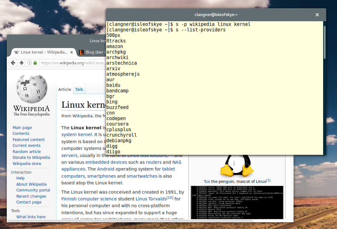 Mit s Internetsuchen bei Google, Wikipedia und Co. aus dem Terminal starten
