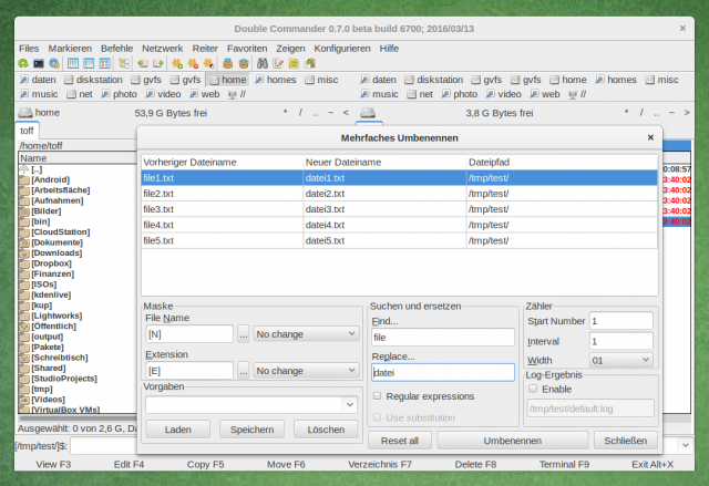 Der Dateimanager beinhaltet zahlreiche Tools wie etwa eine Stapelbearbeitung zum Umbenennen von Dateien.