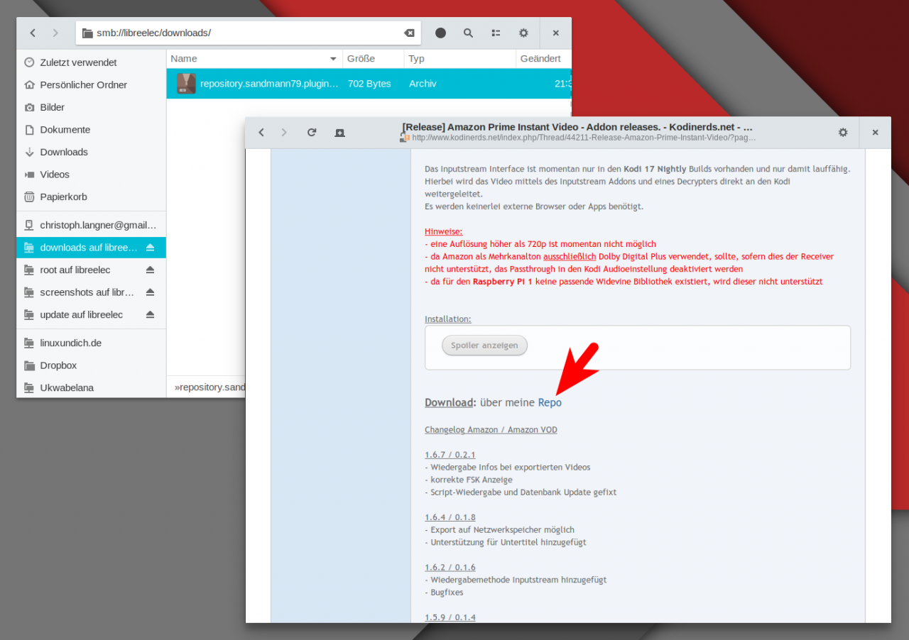 Kopiert das Sandman-Repo als Addon auf den OpenELEC-RasPi.