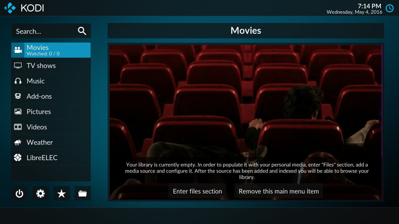 LibreELEC 8.0 frisch nach dem Aktualisieren des Systems.