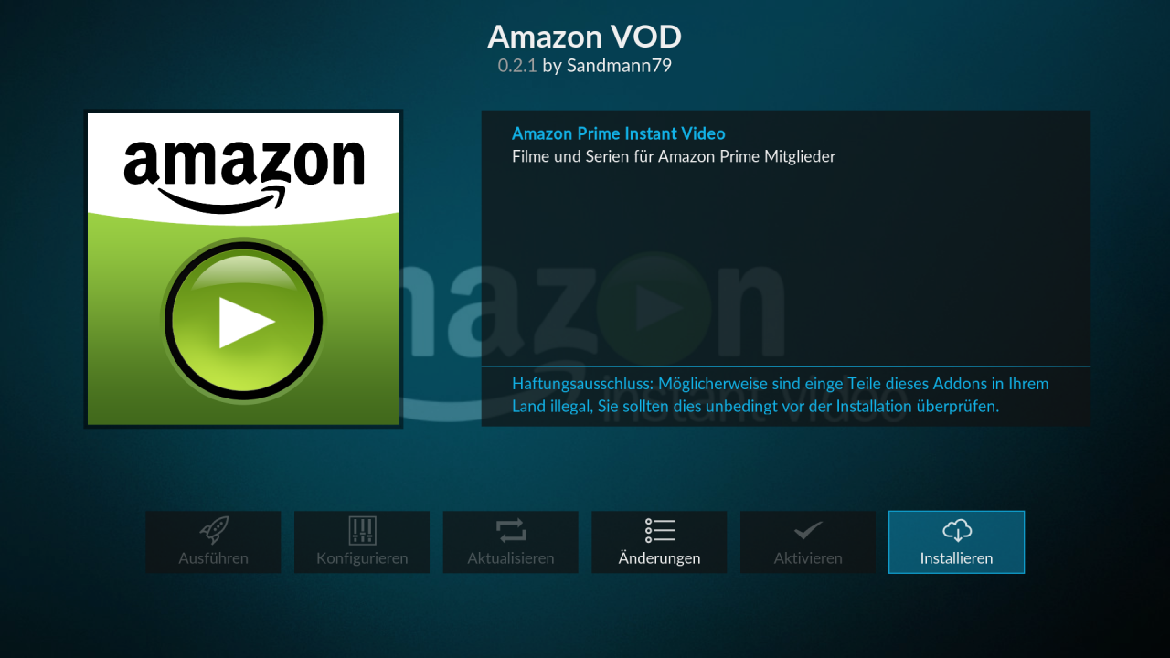 Das Amazon Prime Instant Video Addon von Sandmann installieren. 