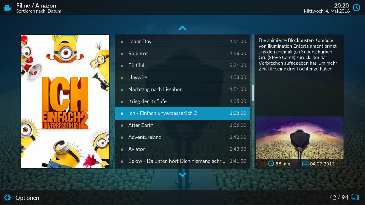 Mit dem Amazon Prime Instant Video Addon lässt sich das Amazon-Angebot bequem durchstöbern.
