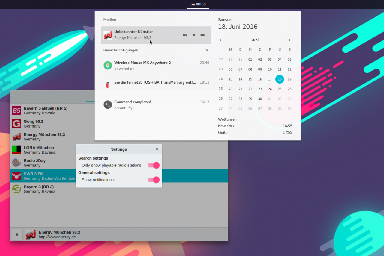 Gradio integriert sich in die Benachrichtigungsanzeige des Gnome-Desktops.