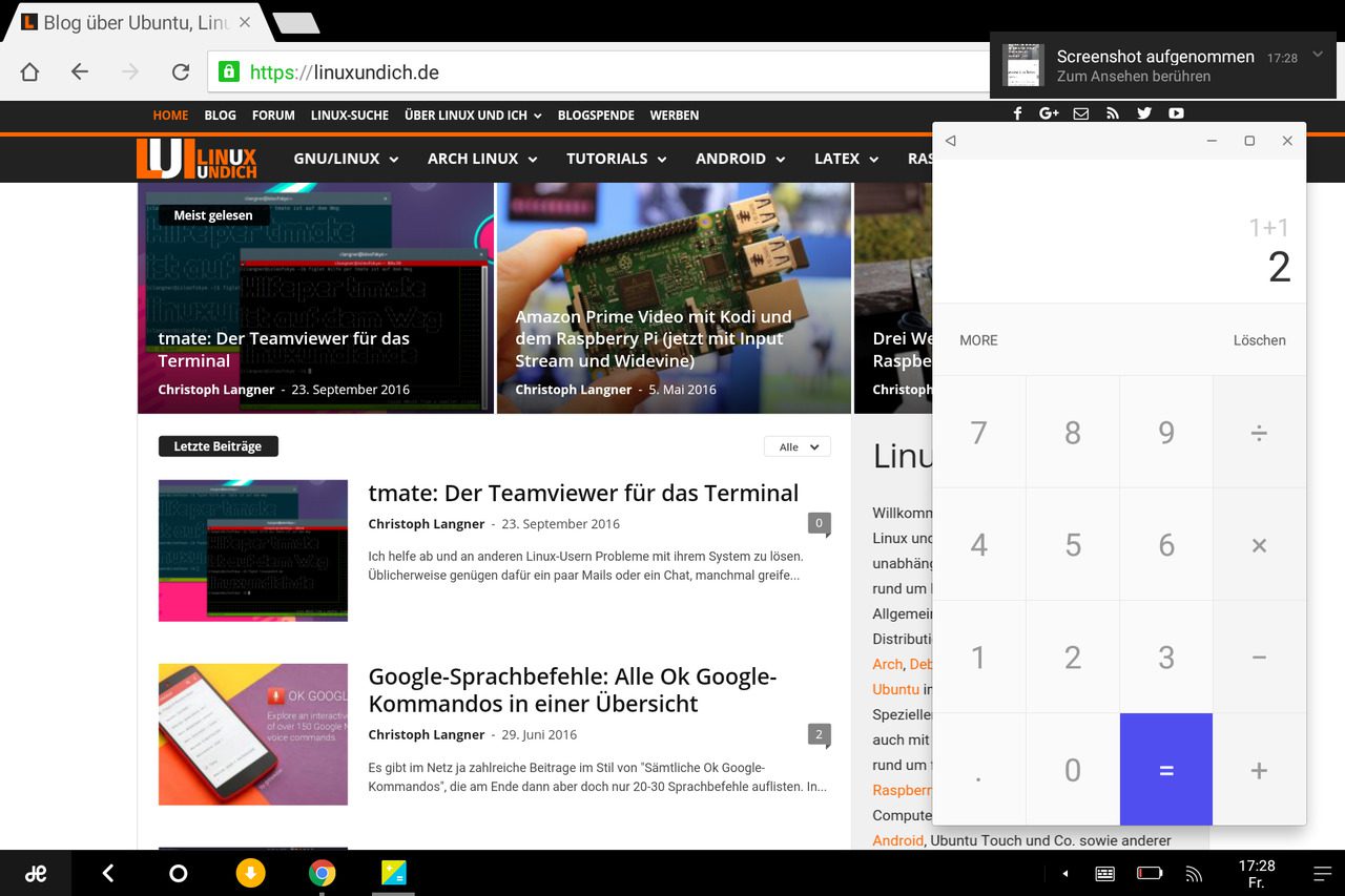 Die meisten Apps wie hier Chrome wollen allerdings nichts vom Fenstermodus von Remix OS wissen.