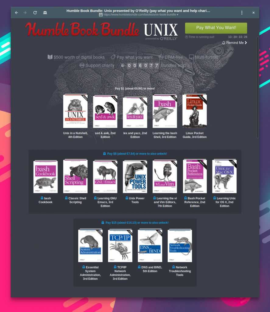 Über das Humble Book Bundle: Unix bekommt ihr bis zu 16 Titel rund um Unix und Linux.