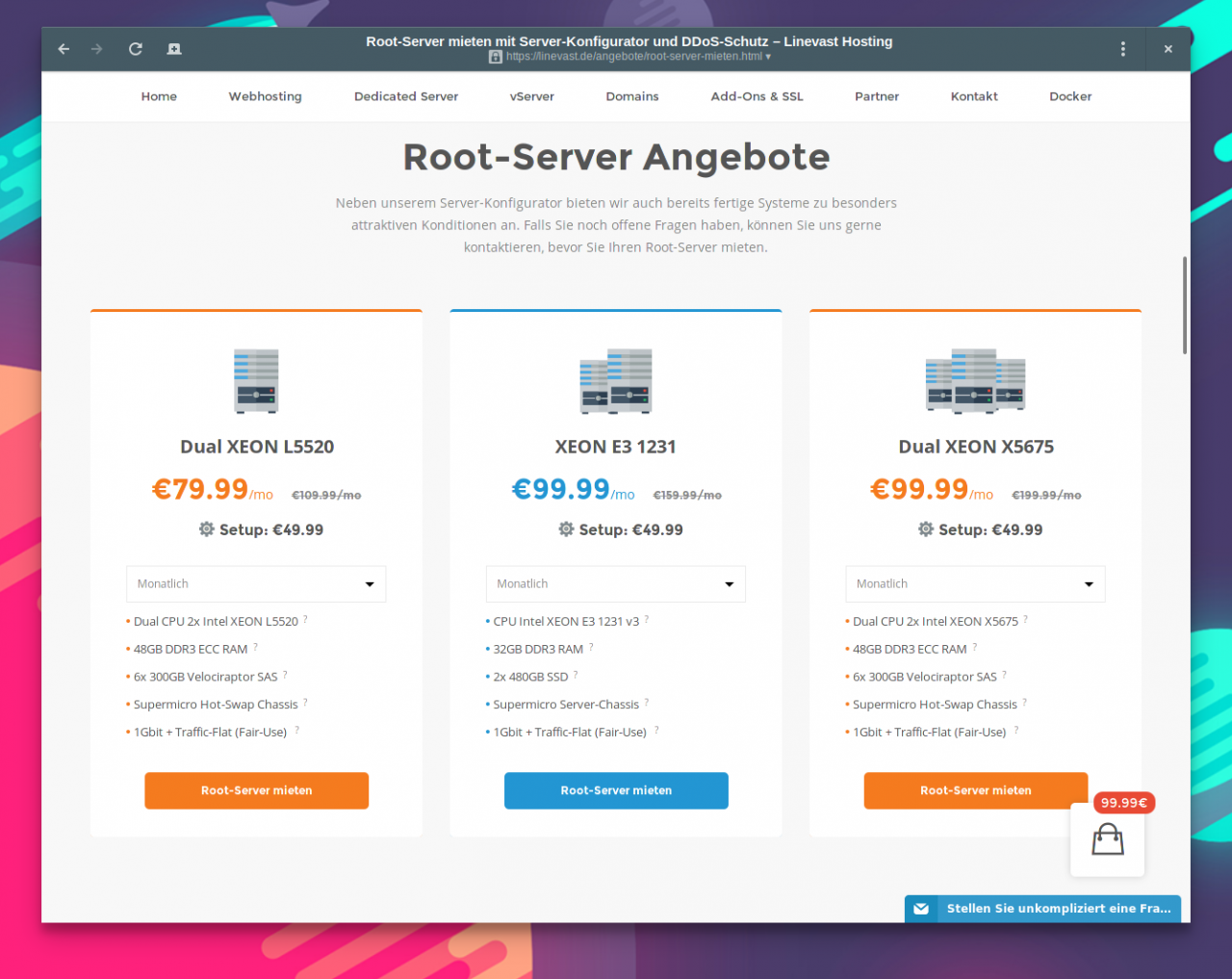 Das Angebot an Root-Server von Linevast.