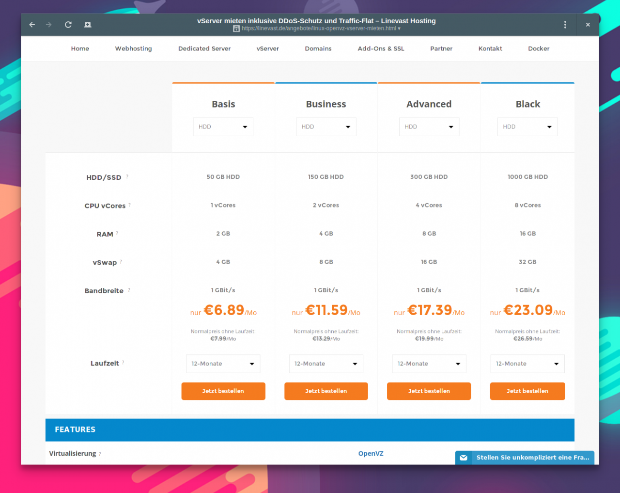 Vserver mit Linux bei Linevast ab 6,89 Euro/Monat.