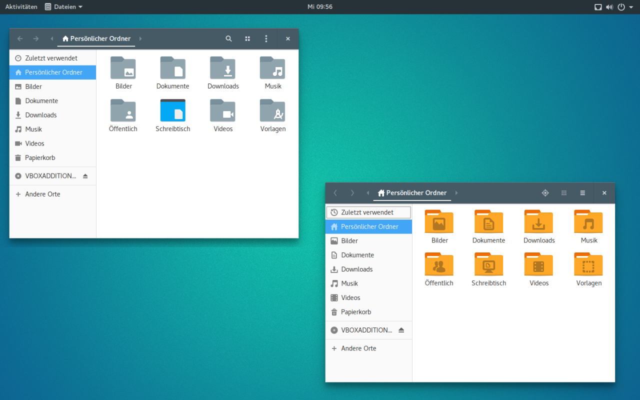 Hier Ubuntu Gnome mit Flat-Plat und Paper beziehungsweise Numix-Icons.