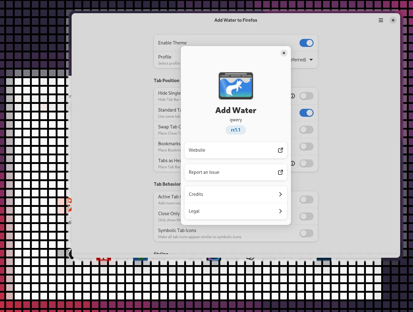 Add Water installiert Gnome-Theme für Firefox