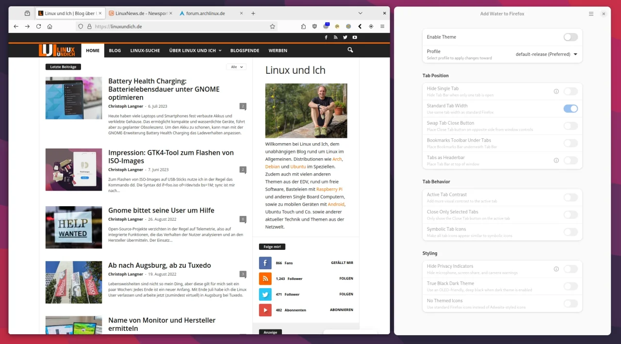 Firefox unter Gnome mit dem Standardtheme.