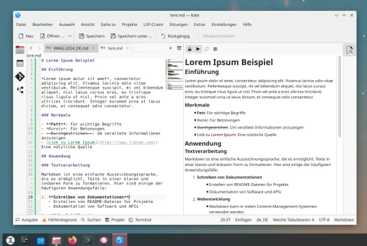 Kate mit Live-Vorschau für Markdown-Dokumente.