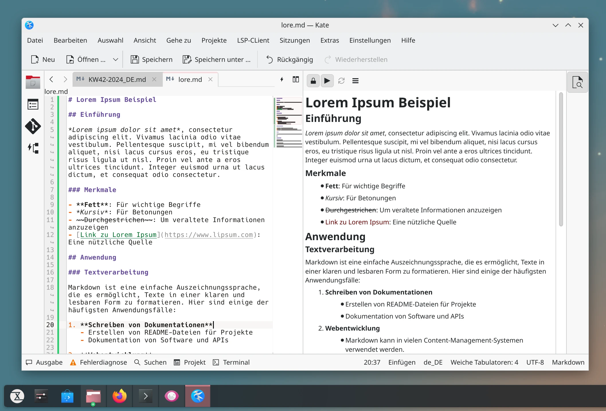 Kate als Markdown-Editor mit Live-Vorschau