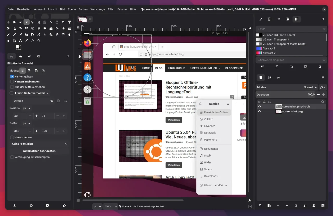 Wählt den Bereich für den Lupeneffekt aus und kopiert ihn in eine neue Ebene. Dies bildet die Grundlage für den späteren Vergrößerungseffekt.