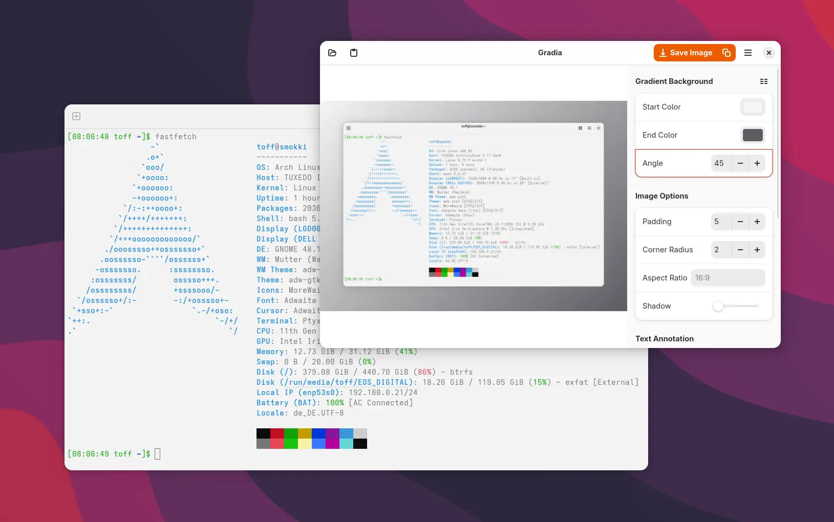 Screenshots mit Gradia 1.1.0 unter GNOME aufhübschen