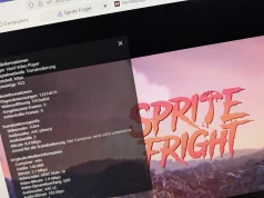 Screenshot eines Video-Players mit dem Titel 'SPRITE FRIGHT' und technischen Informationen auf der linken Seite, einschließlich Video- und Audioformaten.