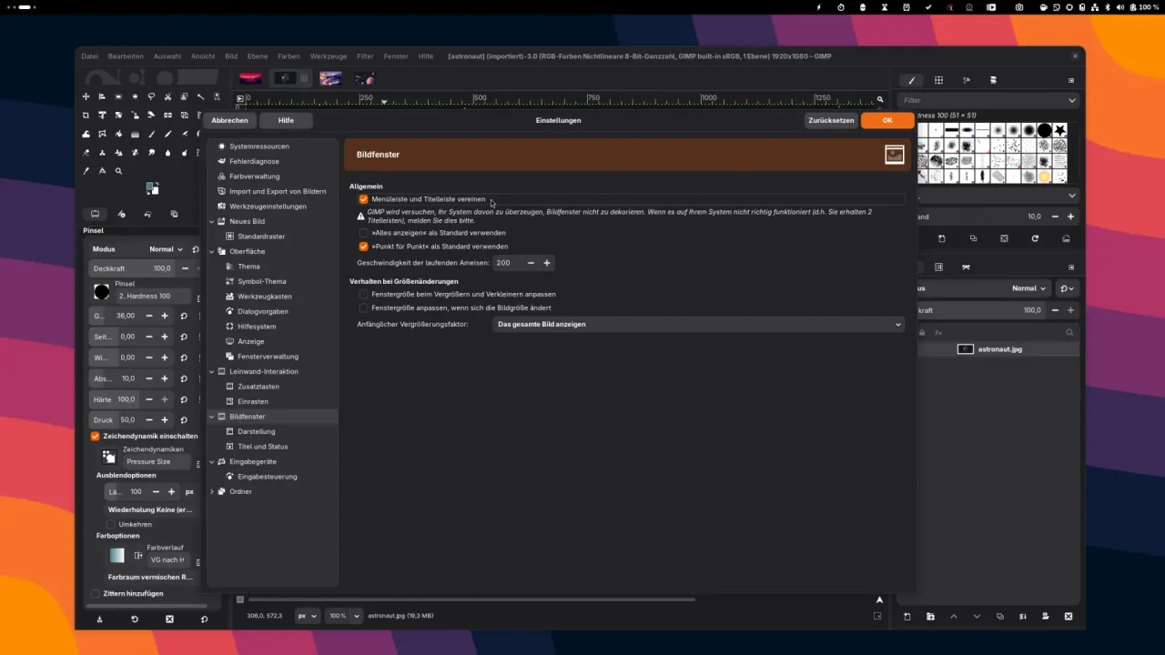 Screenshot der Benutzeroberfläche von GIMP, zeigt die Einstellungen für'Bearbeitungsoptionen' mit verschiedenen Optionen und Schaltflächen. Sichtbare Textteile:'Bearbeitungsoptionen','Allgemein','Verfügbare Funktionen'.