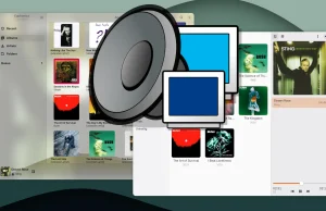 Zwei GTK4-Clients für MPD, Plattenalbum und Euphonica, nebeneinander dargestellt mit dem Logo des Music Player Daemon.