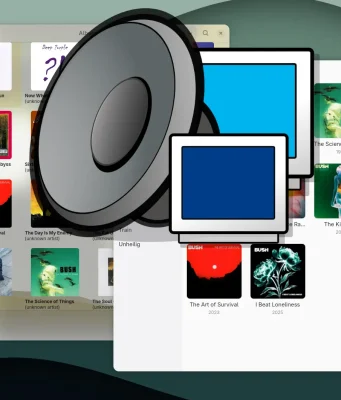 Zwei GTK4-Clients für MPD, Plattenalbum und Euphonica, nebeneinander dargestellt mit dem Logo des Music Player Daemon.