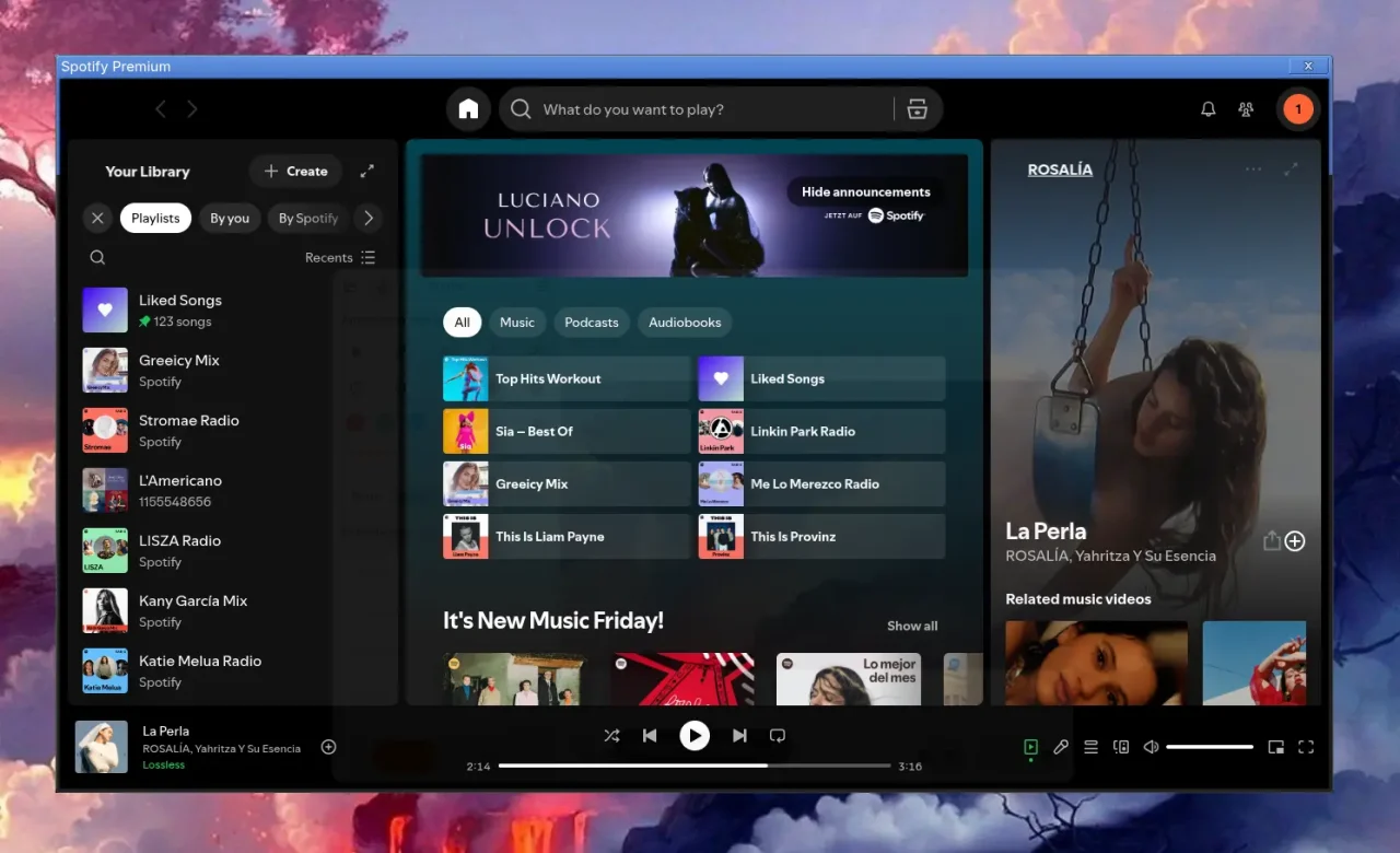 Spotify mit blauem Rahmen. Ein Update des Linux-Clients hat die GTK-Style-Window-Decoration beschädigt, sodass das Fenster unschön blau gerahmt wird und nicht korrekt angezeigt wird.