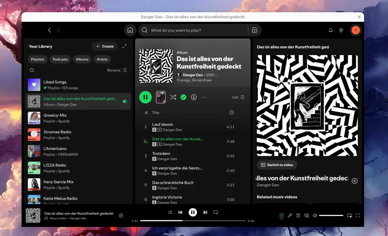 Die Flatpak-Version von Spotify zeigt den blauen Rahmen nicht, die GTK-Style-Window-Decoration wird korrekt dargestellt und das Fenster sieht nach der Installation normal und fehlerfrei aus.