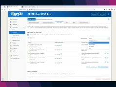 Benutzeroberfläche der FRITZ!Box 5690 Pro mit geöffnetem DNS-Filter-Menü und Dropdown-Auswahl für Aktualisierungsintervalle.