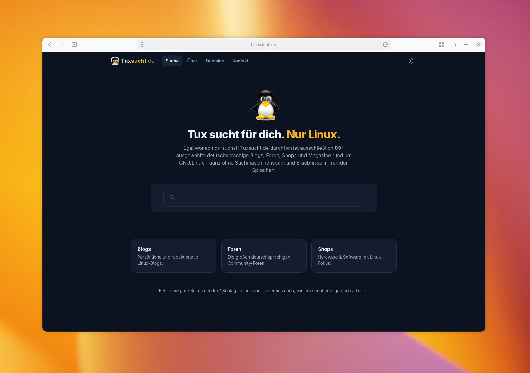 Tuxsucht.de ist wieder da: Tux sucht für euch nach Linux. Ohne SEO-Spam. Auf Deutsch.