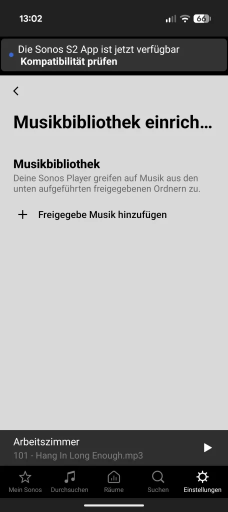 Einstellungen der Musikbibliothek in der Sonos-S1-App