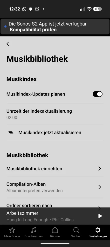 Musikbibliothek in der Sonos-S1-App nach dem Einlesen